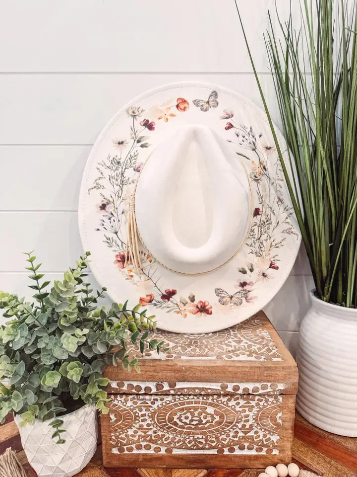 Engraved floral fedora
