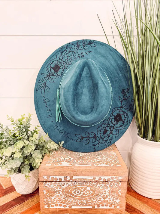 Engraved floral fedora Blue