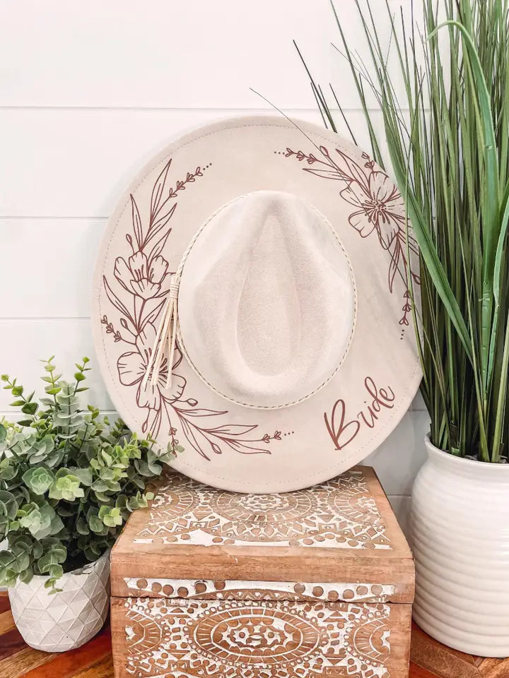 Engraved bride fedora