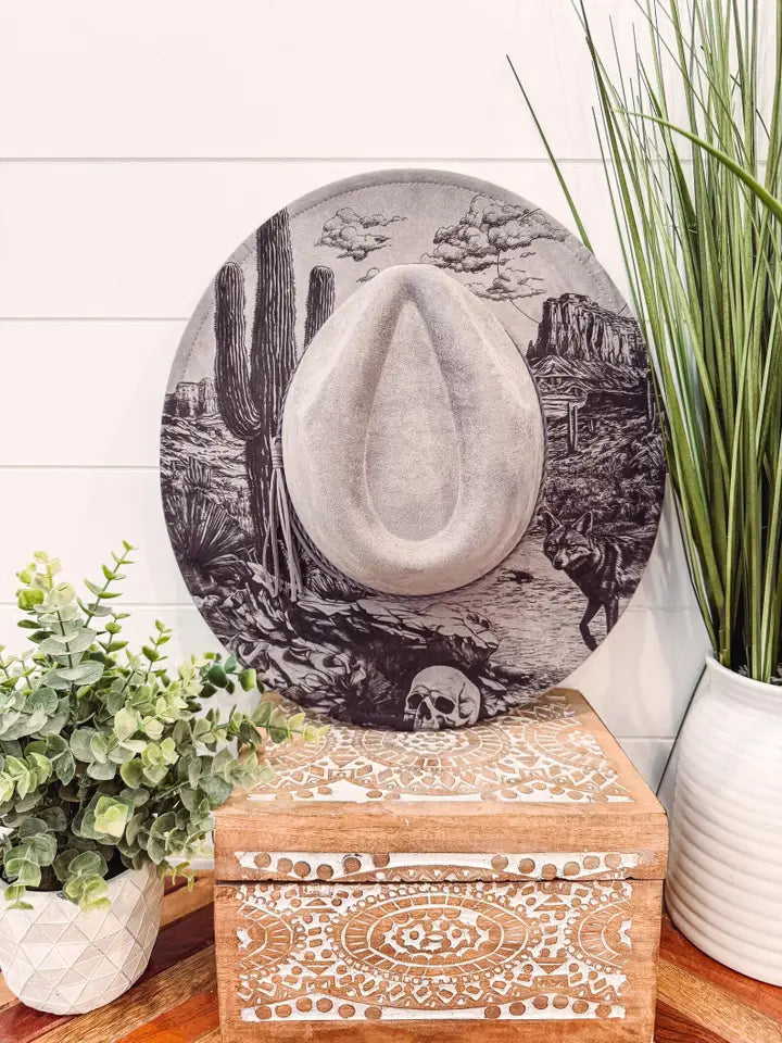 Engraved desert scene fedora