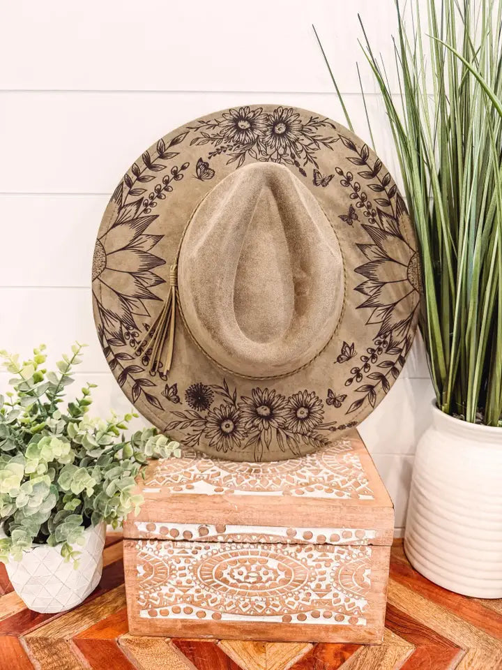Engraved floral fedora