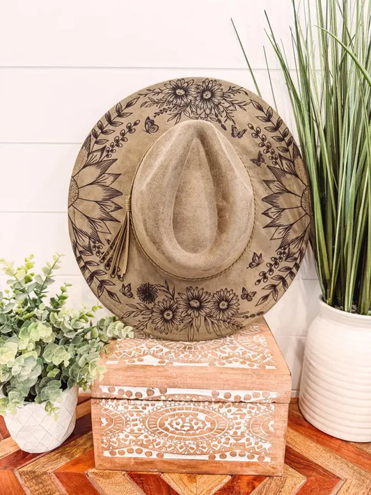 Engraved floral fedora