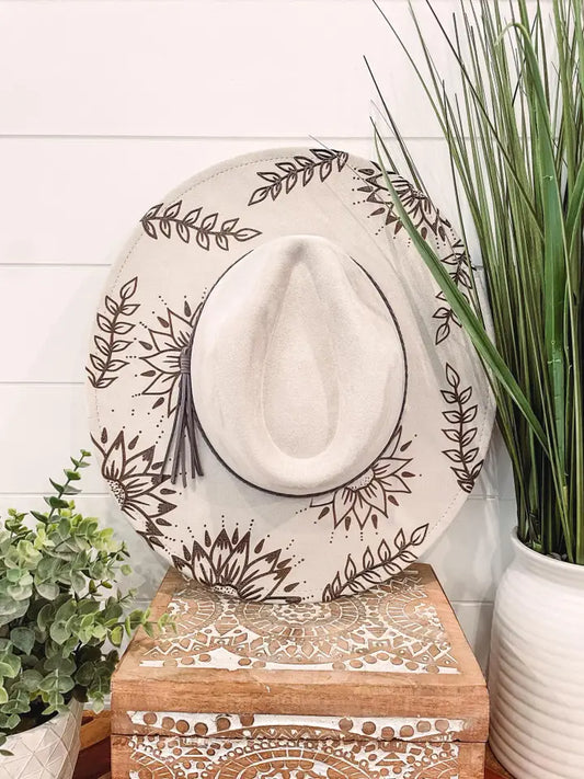 Engraved floral fedora