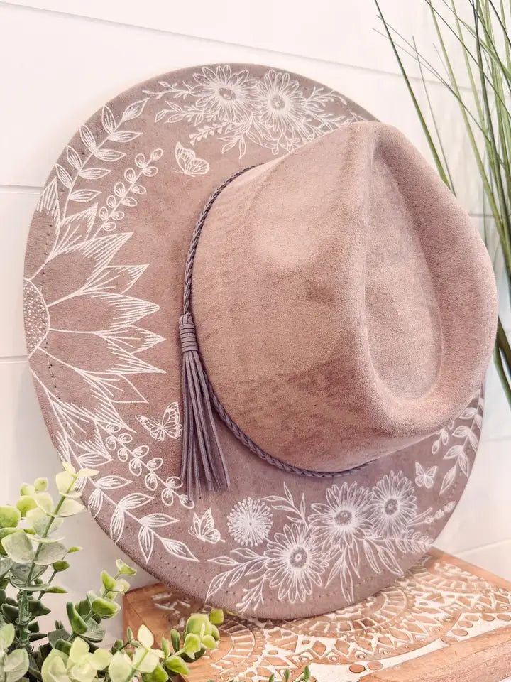 Engraved floral fedora