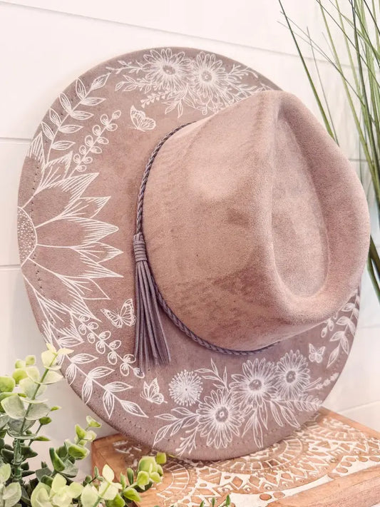 Engraved floral fedora