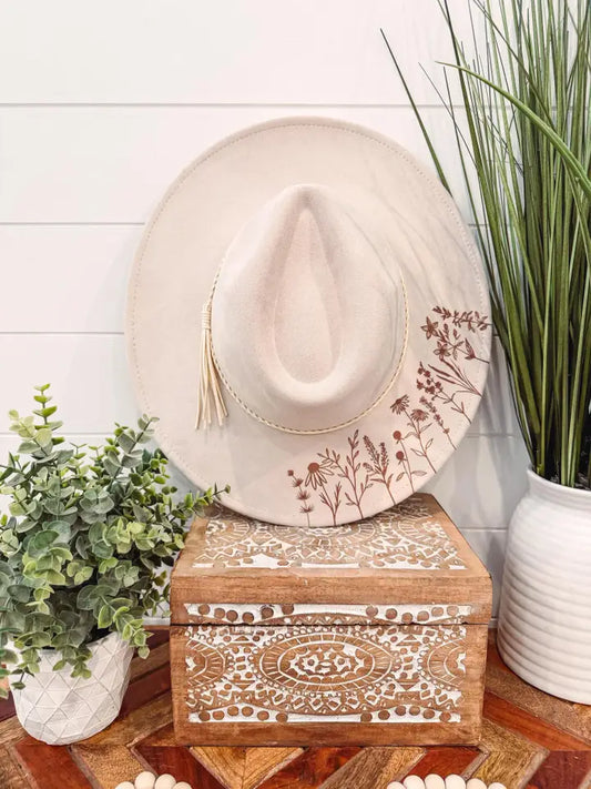 Engraved floral fedora