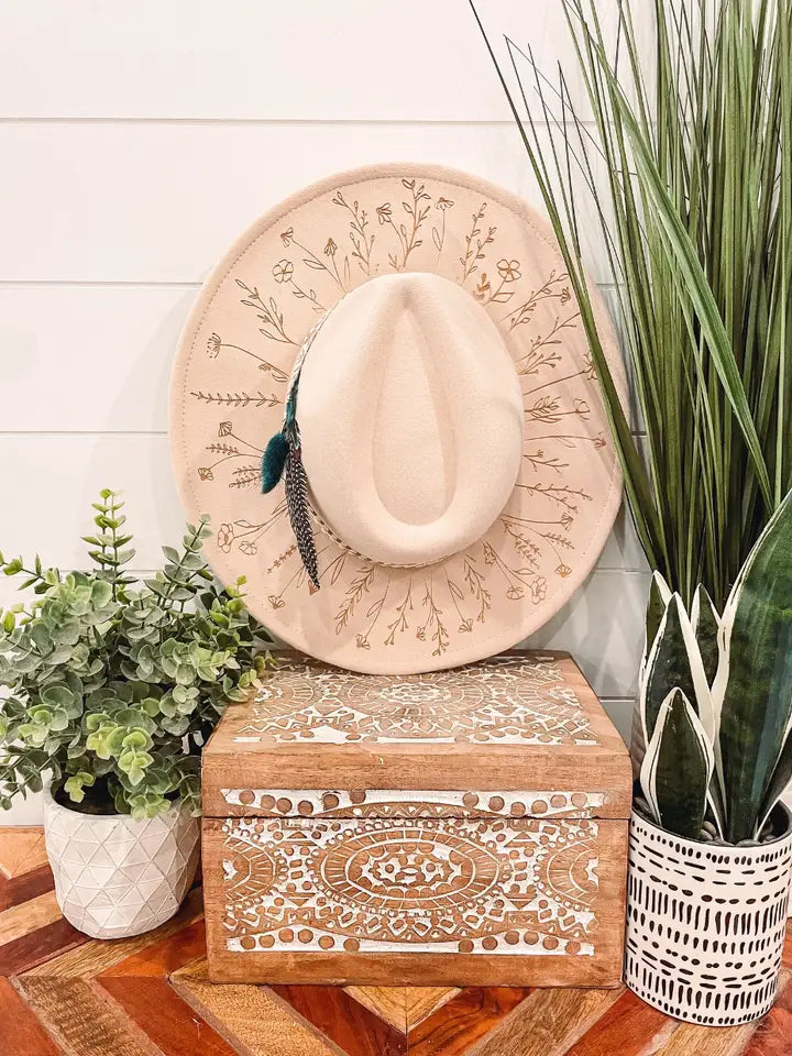 Engraved floral fedora