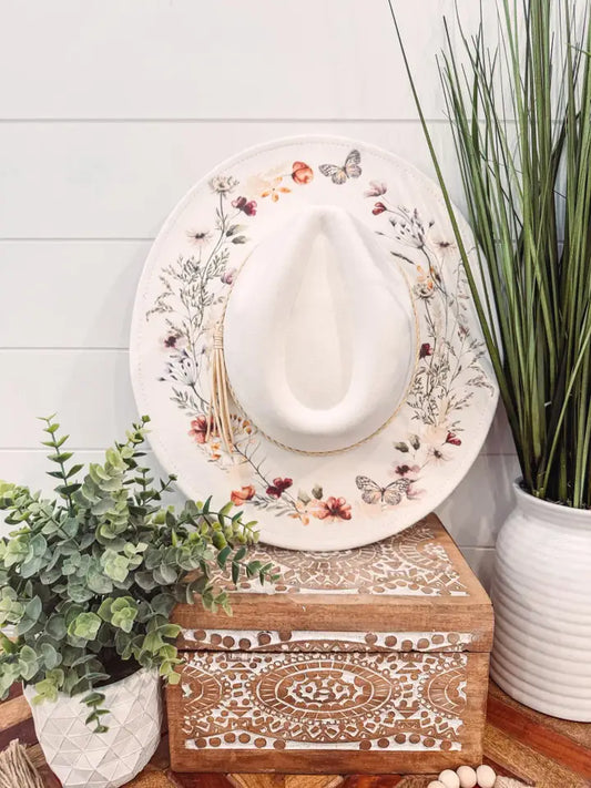 Engraved floral fedora